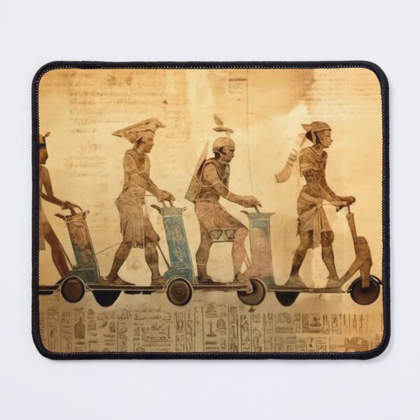 Item preview, Prehistoric Egyptian people riding electric scooters an ancient parchment designed and sold by ArtifactVault.