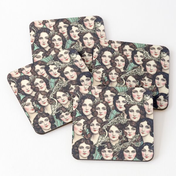 Item preview, women's faces painted in the art nouveau style designed and sold by David-Howells.