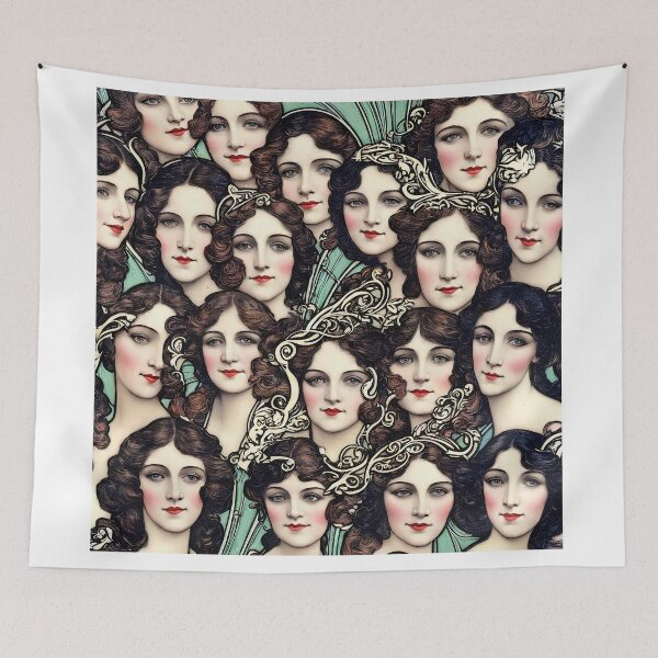 Item preview, women's faces painted in the art nouveau style designed and sold by David-Howells.