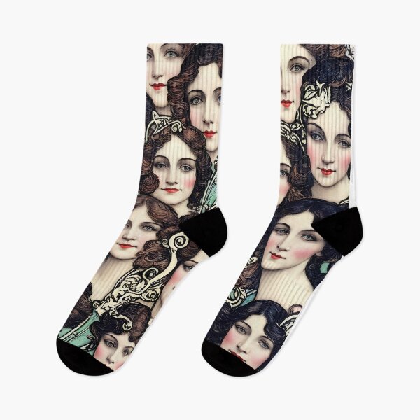 Item preview, women's faces painted in the art nouveau style designed and sold by David-Howells.