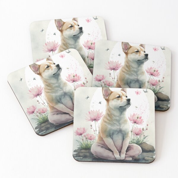 Item preview, Meditating dog in lotus watercolor 03 designed and sold by printiesart.