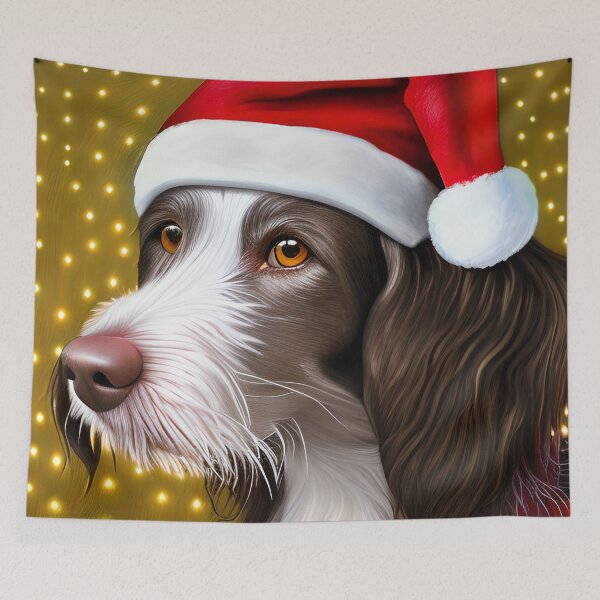 Item preview, Christmas German Longhaired Pointer Wearing A Santa Hat designed and sold by ZenEverAI.