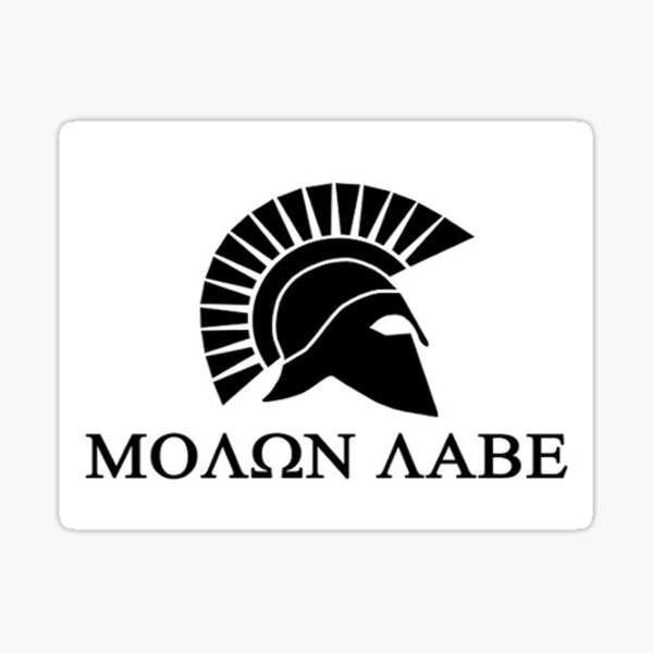 Vista previa del artículo con la obra «Molon Labe», diseñado y vendido por thatstickerguy.