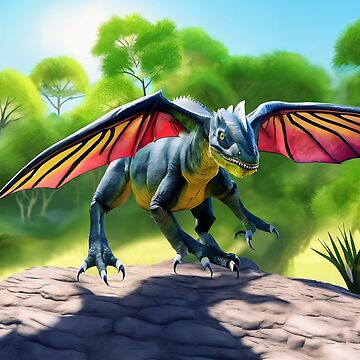 Artwork thumbnail, Jungle Dragon with Butterfly Wings Landing on Rock by dragynrain
