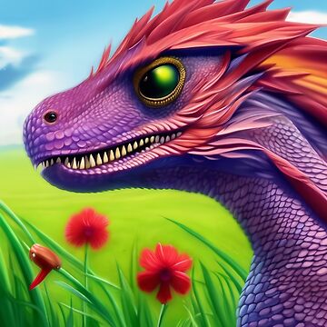 Artwork thumbnail, Cute Purple and Pink Baby Dragon in Flowers by dragynrain