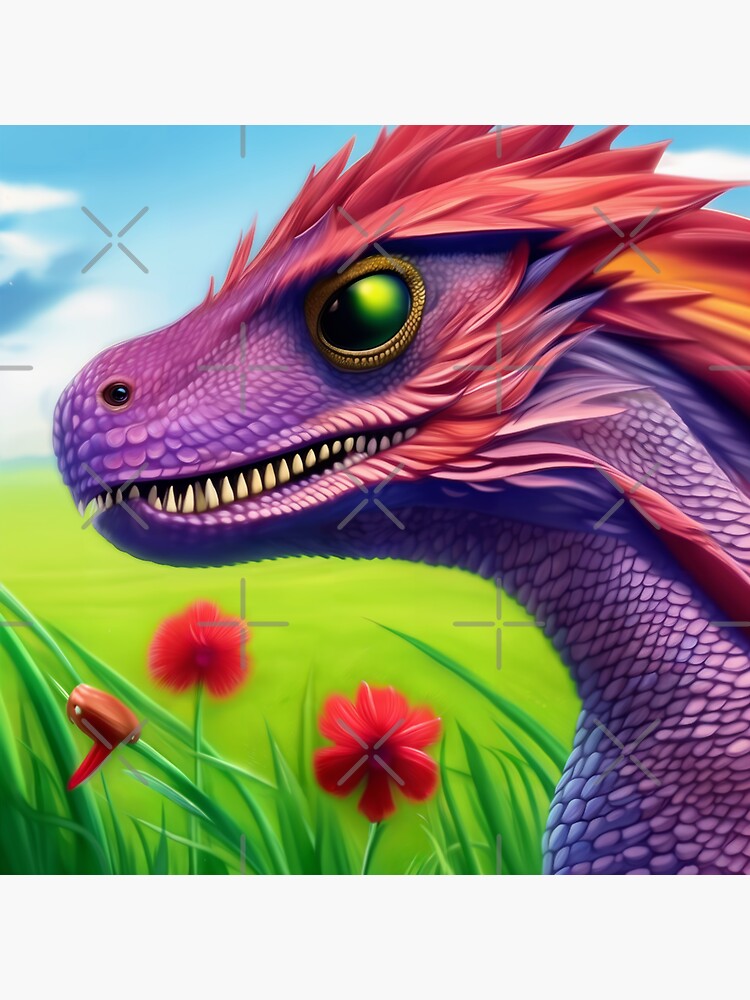 Thumbnail 3 of 3, Sticker, Cute Purple and Pink Baby Dragon in Flowers designed and sold by dragynrain.