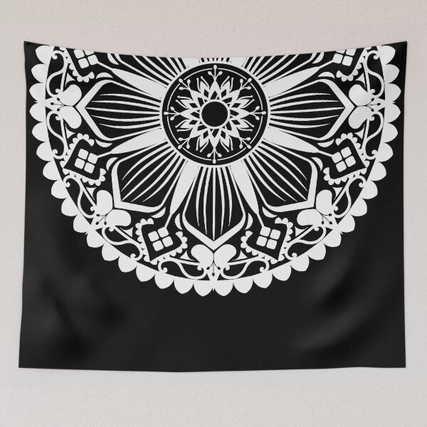 Item preview, Half Circle Traditional Black And White Mandala Flower,beautiful mandala designs, designed and sold by Tamas Das.