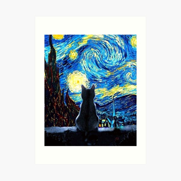 cat van gogh starry night