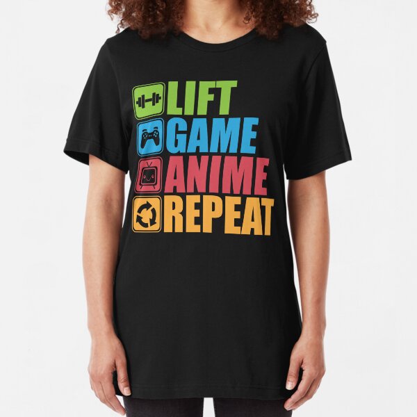 Lift, Game, Anime, Repeat - Icon Pictogram Slim Fit T-Shirt