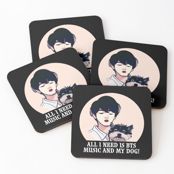Item preview, Cool Illustration Of Kim Taehyung With A Cute Dog With a Funny Quote - "All I Need Is BTS Music and My Dog" designed and sold by Kodexstore.