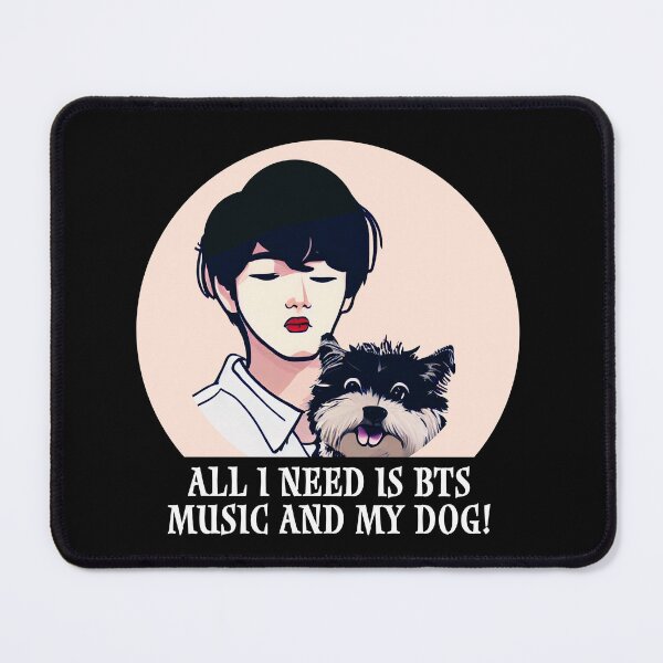 Item preview, Cool Illustration Of Kim Taehyung With A Cute Dog With a Funny Quote - "All I Need Is BTS Music and My Dog" designed and sold by Kodexstore.