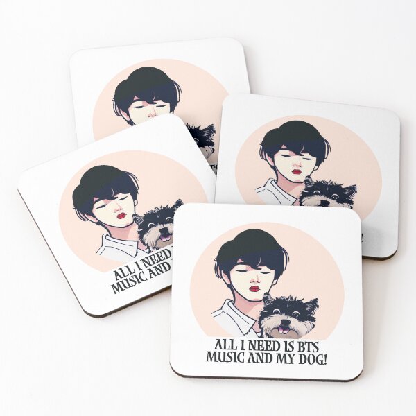 Item preview, Cool Illustration Of Kim Taehyung With A Cute Dog With a Funny Quote - "All I Need Is BTS Music and My Dog" designed and sold by Kodexstore.