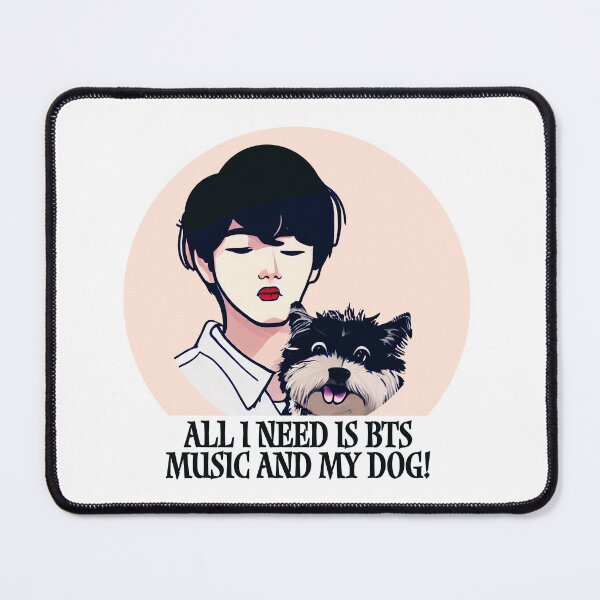 Item preview, Cool Illustration Of Kim Taehyung With A Cute Dog With a Funny Quote - "All I Need Is BTS Music and My Dog" designed and sold by Kodexstore.