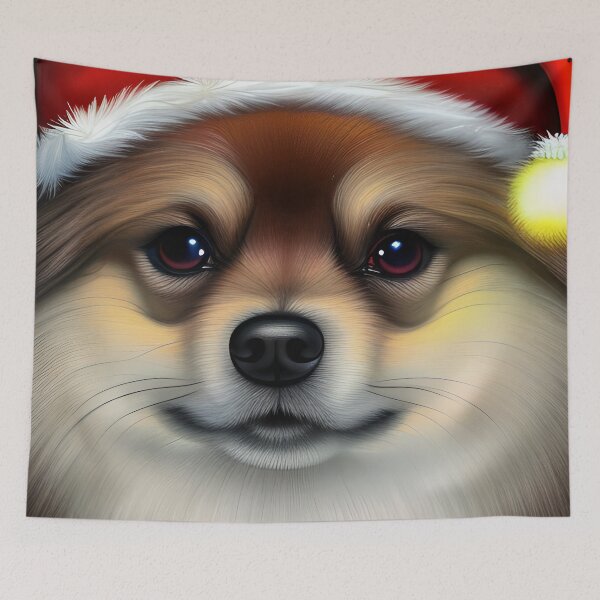 Item preview,  Christmas German Spitz Wearing A Santa Hat designed and sold by ZenEverAI.