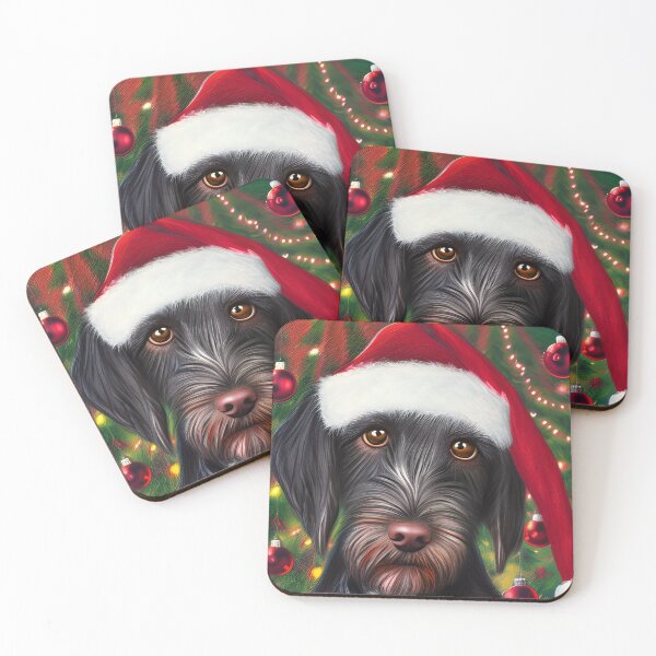 Item preview, Christmas German Wirehaired Pointer Wearing A Santa Hat designed and sold by ZenEverAI.