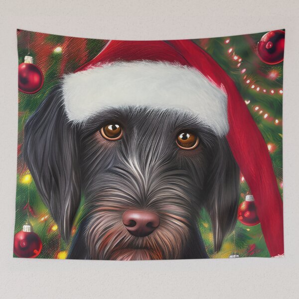 Item preview, Christmas German Wirehaired Pointer Wearing A Santa Hat designed and sold by ZenEverAI.