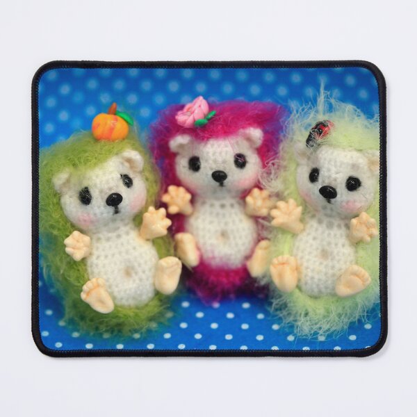 Item preview, Three toy crocheting hedgehogs on blue background designed and sold by olena2552.