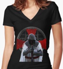 Templar Ritter T-Shirt Distressed Cross Mittelalterliche Brüderlichkeit Shirt mit V-Ausschnitt