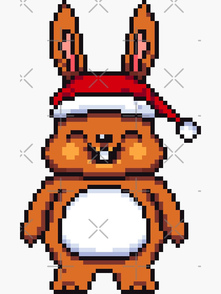 Thumbnail 3 of 3, Sticker, Xmas Cute Bunny Toon - Pixel Art designed and sold by djspacegr.
