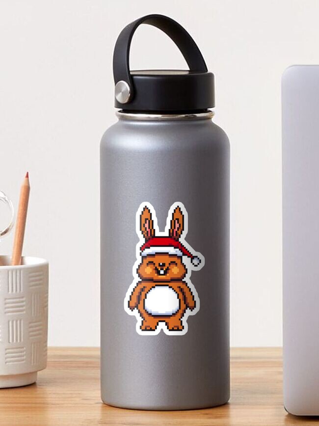 Thumbnail 1 of 3, Sticker, Xmas Cute Bunny Toon - Pixel Art designed and sold by djspacegr.