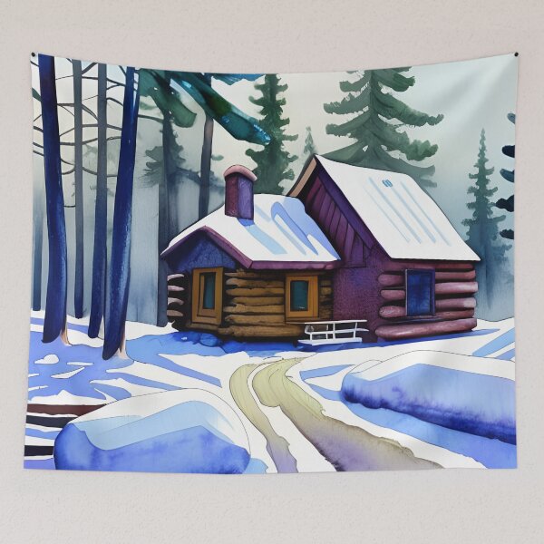 Artikelvorschau, Winterhütte, Aquarellmalerei entworfen und verkauft von REALDesign-Shop.