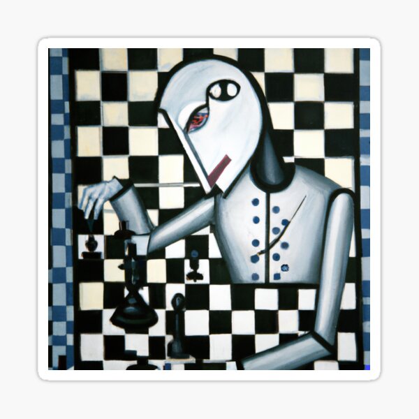 Green Eyed Cat Strategizes Next Chess Move | Sticker