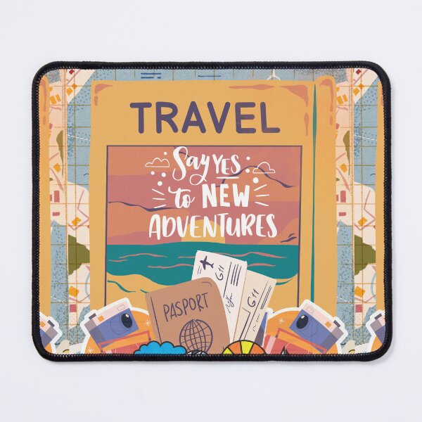 Item preview, Travel, say yes to new adventures, illustrated colorful poster, Sticker, gift card, artboardprint, Hardcover Journals, iPhone Cases&Skins, Canvas Print, Framed Art Print, Photographic, Metal Print, designed and sold by SpiralStairShop.