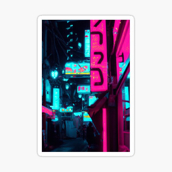 Japanese Pink & Blue Neon City Sticker
