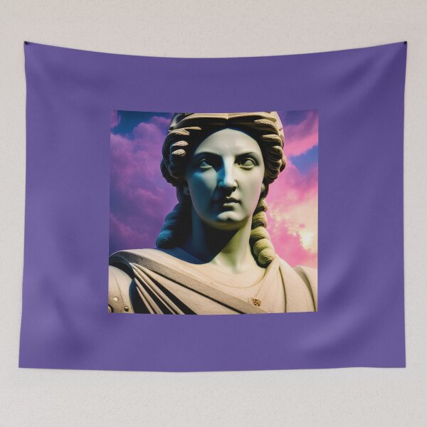 Aperçu de l'œuvre Fond d'écran d'art numérique 3d fantaisie esthétique statues grecques classiques, avec pastel vaporewave ciel coloré style GTA créée et vendue par Design Repo.