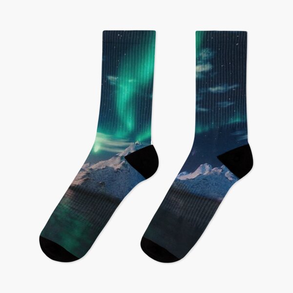 Item preview, northern lights - auroras over the lake and beautiful snowy mountains  designed and sold by Durgaa D.