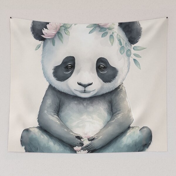 Item preview, Yoga Panda kawaii watercolor designed and sold by printiesart.