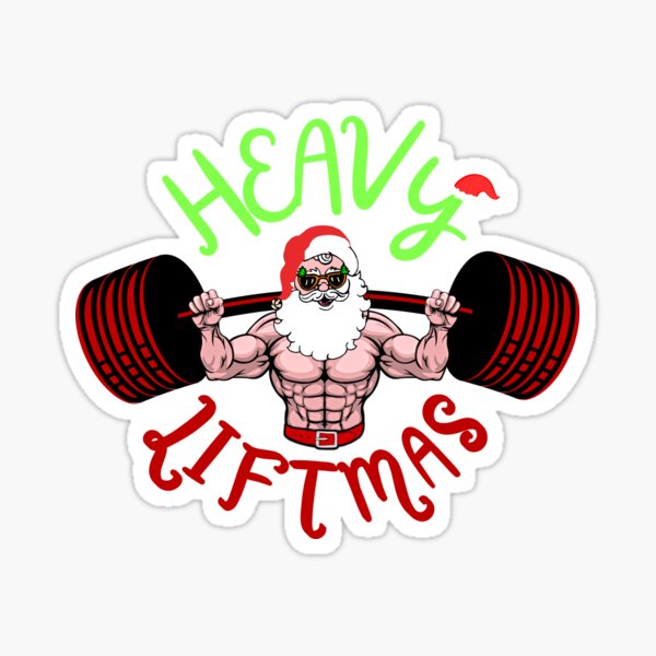 Strong Santa Claus Lift Barbell of Red Bag Gifts. Powerful Old M