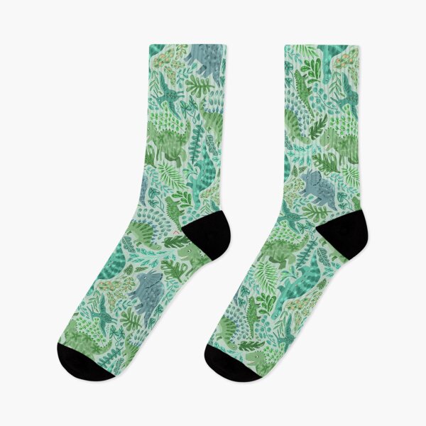 Item preview, Dinos and plants. Dinosaur pattern illustration. Tropical green jungle leaves and reptile predators. designed and sold by kostolom3000.