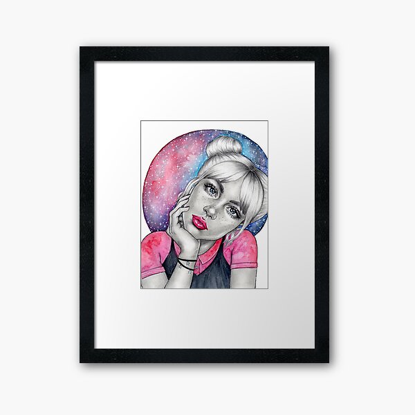 Galaxy girl with pink lips Framed Art Print