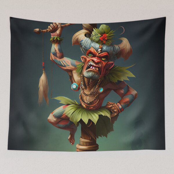 Item preview, Evil Tiki Sitting on Top of a Totem Pole Digital Painting designed and sold by CodeAndColors.