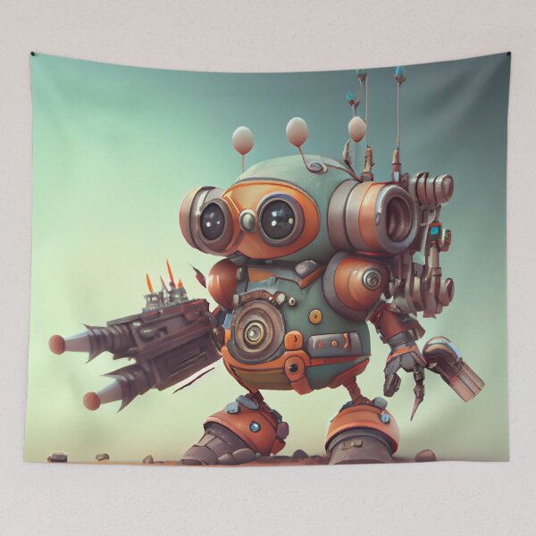 Item preview, Small Robot Adventurer in a Desert Digital Painting designed and sold by CodeAndColors.