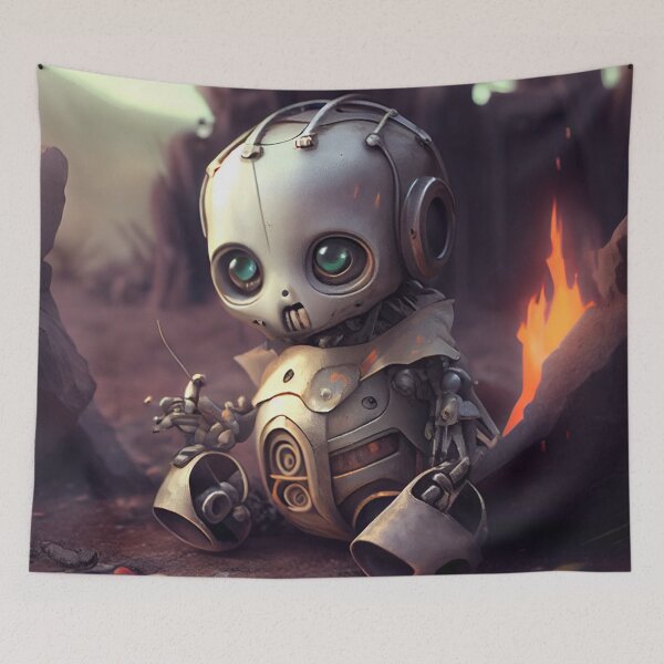 Item preview, Small Cute Baby Robot Sitting in a Dystopia Digital Painting designed and sold by CodeAndColors.