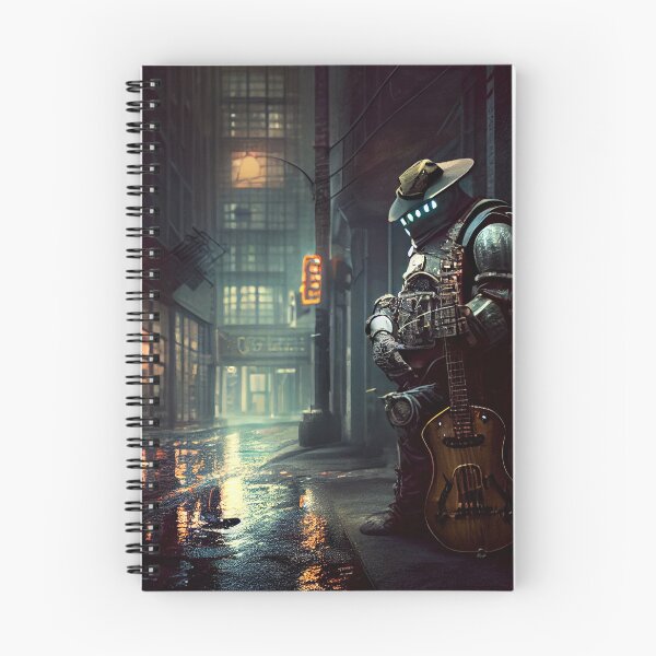 Item preview, Robot Standing with a Guitar on the Street Digital Painting designed and sold by CodeAndColors.