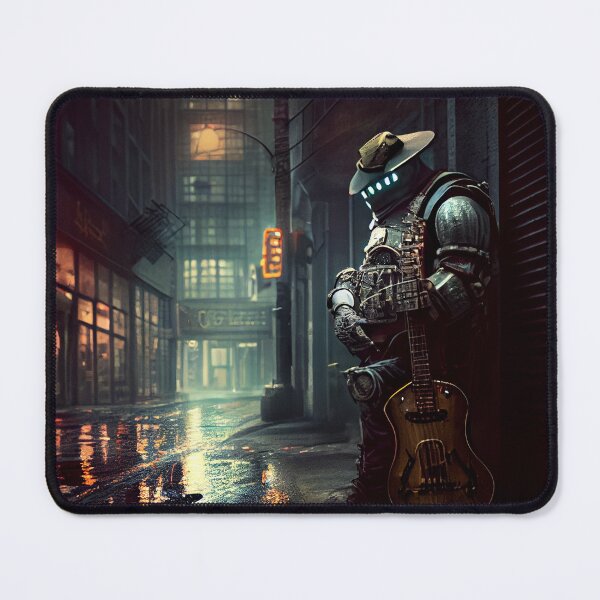 Item preview, Robot Standing with a Guitar on the Street Digital Painting designed and sold by CodeAndColors.