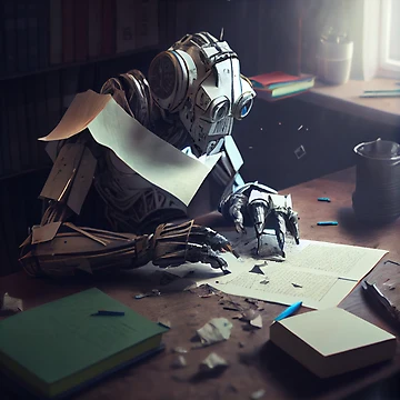 Imagen de la obra Hard Working Robot Reading and Writing Digital Painting de CodeAndColors