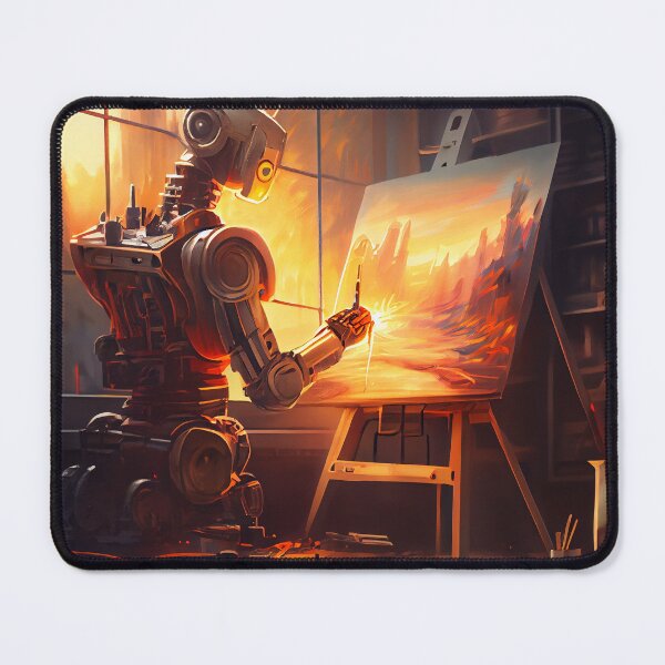Item preview, Abstract Bright Hopeful Robot Artist Painting His View Digital Painting designed and sold by CodeAndColors.