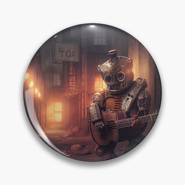 Artikelvorschau, Robot Playing the Guitar on the Street Digital Painting entworfen und verkauft von CodeAndColors.
