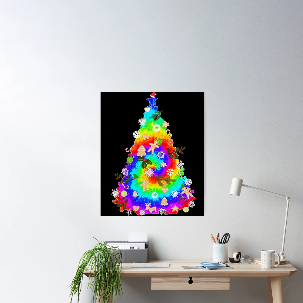 Tie-Dye Christmas 60s Funny Retro Rainbow Christmas Tree Poster