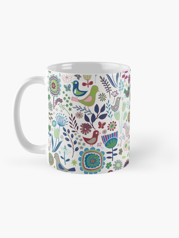 Thumbnail 3 of 6, Coffee Mug, Birds and Blooms - Iznik - Pretty Floral Bird Pattern by Cecca Designs designed and sold by Cecca-Designs.