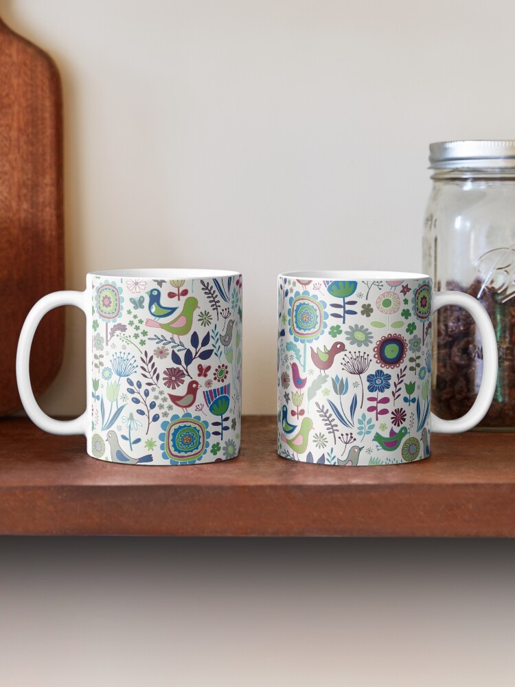 Thumbnail 2 of 6, Coffee Mug, Birds and Blooms - Iznik - Pretty Floral Bird Pattern by Cecca Designs designed and sold by Cecca-Designs.
