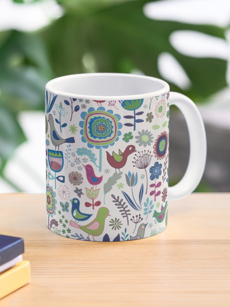 Thumbnail 1 of 6, Coffee Mug, Birds and Blooms - Iznik - Pretty Floral Bird Pattern by Cecca Designs designed and sold by Cecca-Designs.