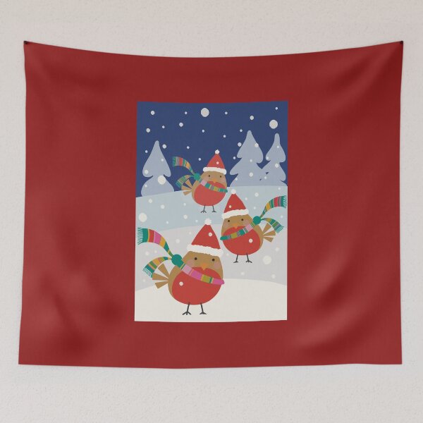 Item preview, Cute small Christmas birds in Santa hats playing in the snow designed and sold by marina63.