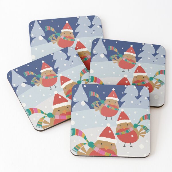 Item preview, Cute small Christmas birds in Santa hats playing in the snow designed and sold by marina63.