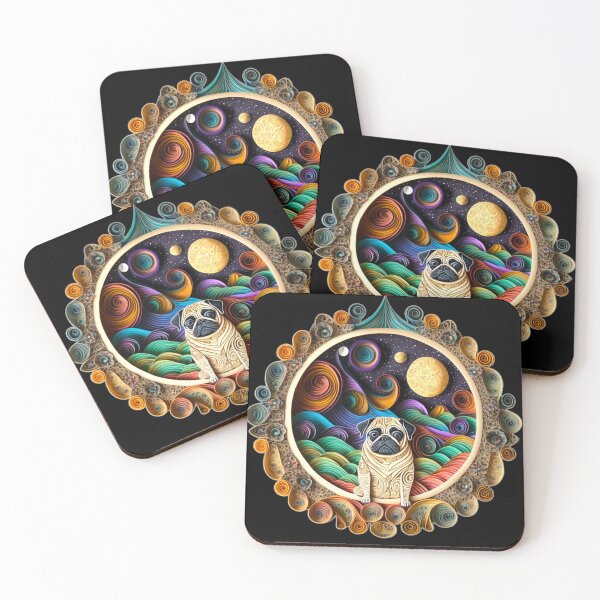 Item preview, Pug Dog in Space Full Moon Planets Stars Cute Art Whimsical designed and sold by Lovedogz4life.