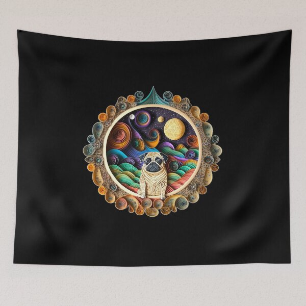 Item preview, Pug Dog in Space Full Moon Planets Stars Cute Art Whimsical designed and sold by Lovedogz4life.